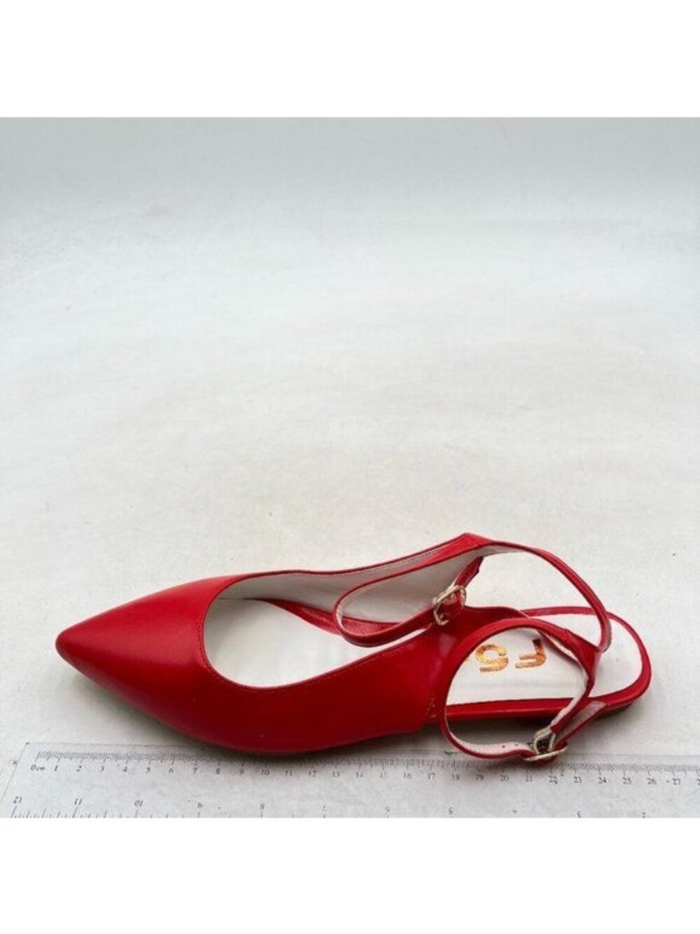 FSJ Women Pointed Toe Slingback Flats Pumps Low Heels Faux Leather Red Shoes
